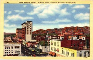 Tucson, AZ Arizona  STONE AVENUE~VALLEY BANK Street Scene View ca1940's Postcard