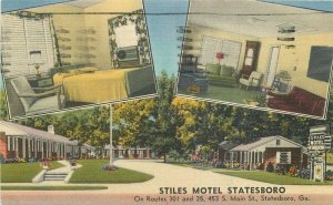 Statesboro Georgia Stiles Motel roadside Nationwide linen Postcard 21-13877