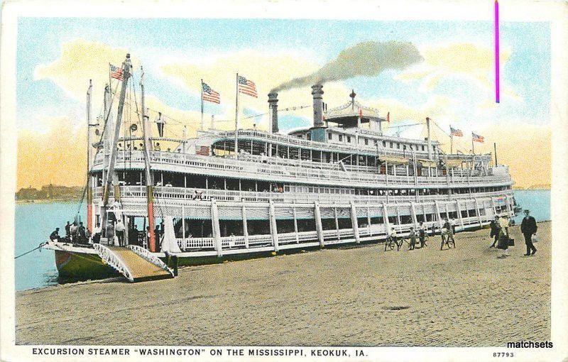 1920s Iowa Excursion Steamer Washington Mississippi Keokuk  IowaTeich 9177 