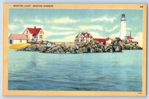 Boston Massachusetts MA Postcard Boston Light Boston Harbor c1940's Vintage