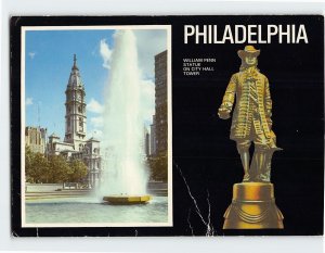 Postcard Statue of William Penn & City Hall Philadelphia Pennsylvania USA