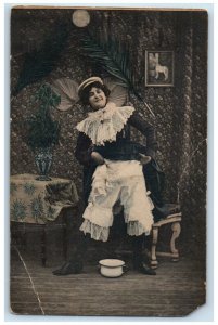 c1905 Pretty Woman Raising Skirt Wearing Pantaloon Humor Risque Antique Postcard