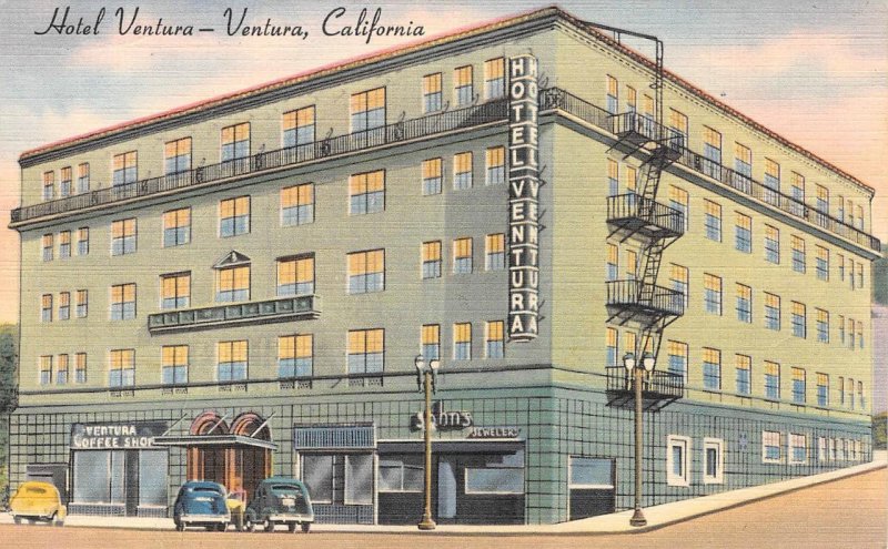 HOTEL VENTURA Ventura, California ca 1940s Vintage Linen Postcard