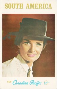 Fly Canadian Pacific Airlines Airline South America Woman Lady Hat Postcard H17