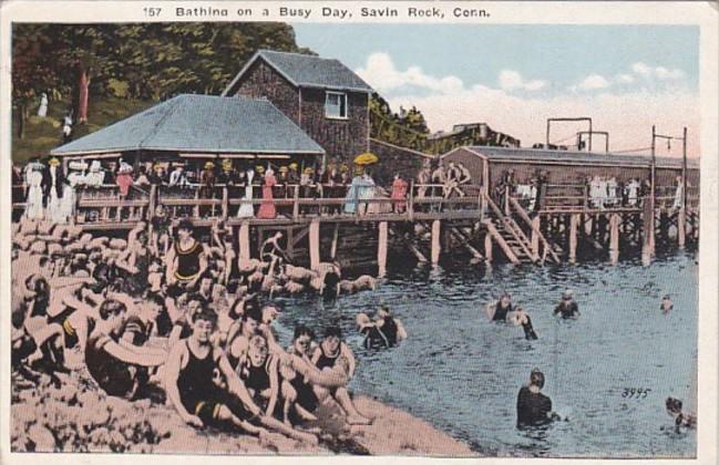 Connecticut Savin Rock Bathing Scene On A Busy Day