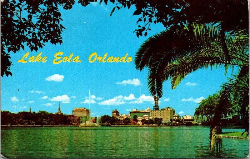 Vtg 1970s Lake Eola Centennial Fountain Orlando Skyline Florida FL Postcard