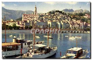 Menton Modern Postcard The old city harbor view