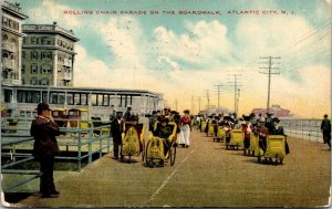 Vtg Atlantic City NJ Rolling Chair Parade on the Boardwalk 1910s Postcard