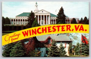 Winchester VA Banner Greeting~Handley High School~Confederate Army HQ~Vtg PC