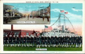 postcard VA  Scenes at Naval Base, Norfolk - Airplanes Warming Up - Dress Parade