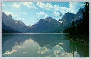 Maligne Lake, Jasper National Park, AB, 1958 Postcard, Swim Safely Slogan Cancel