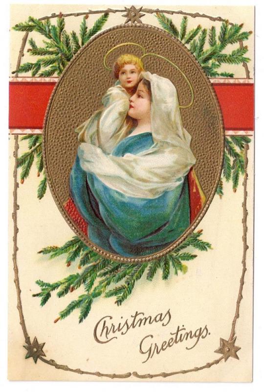 Madonna Child Embossed Vintage Christmas Postcard 