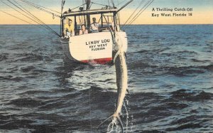 LINDY LOU FISHING SHIP KEY WEST FLORIDA POSTCARD (c. 1940s)