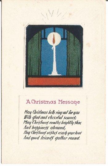 Traditional Christmas Candle in Window Vintage Postcard Christmas Greetings