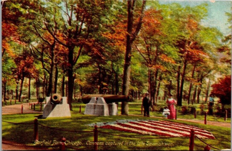 Vintage Illinois Postcard - Chicago - Garfield Park Commons Captured Spanish War