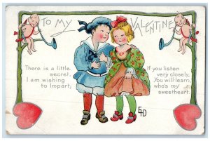 c1910's Valentine Children Cupid Angels Hearts Embossed Posted Antique Postcard