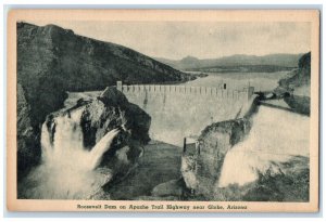 1940 Birds Eye View Roosevelt Dam Apache Trail Highway Globe Arizona AR Postcard