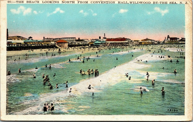 Vtg Wildwood By The Sea NJ Beach Looking North from Convention Hall Postcard