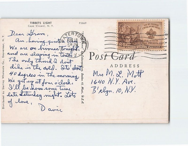 Postcard Tibbetts Light, Cape Vincent, New York