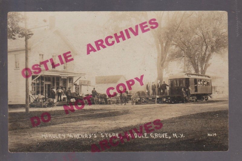 Middle Grove NY RPPC c1910 TROLLEY Streetcar GENERAL STORE nr Saratoga Springs