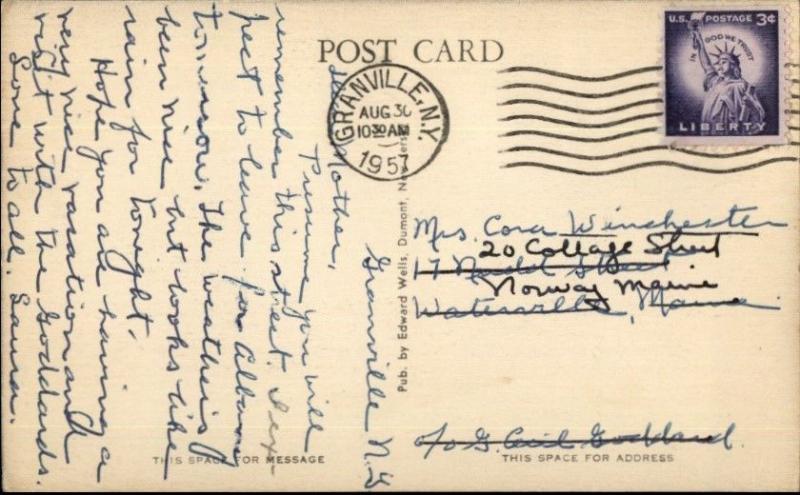 Granville NY Main St. Old Postcard