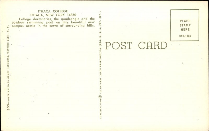 Ithaca New York Ithaca College Dorms Swimming Pool c1950-60s Vintage Postcard