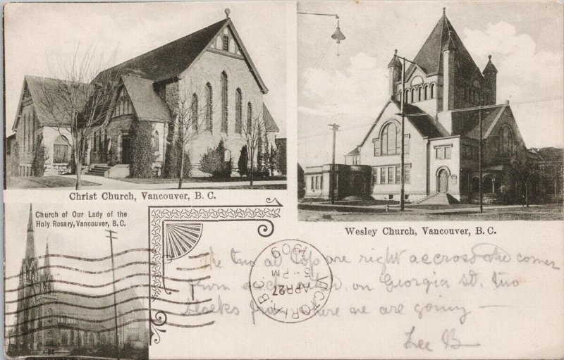 Vancouver BC Christ Church Wesley Church Our Lady of Holy Rosary Postcard E79