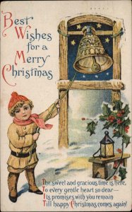 Christmas Children Bell Lantern Embossed c1910s Postcard