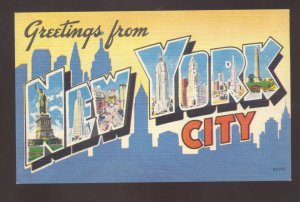 GREETINGS FROM NEW YORK CITY NY VINTAGE LARGE LETTER LINEN POSTCARD