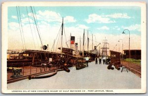 Vtg Port Arthur Texas TX Loading Oil At Concrete Wharf Gulf Refining Co Postcard