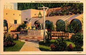 Vintage Patio and Fountain Govenor's Palace San Antonio Texas TX Linen Postcard