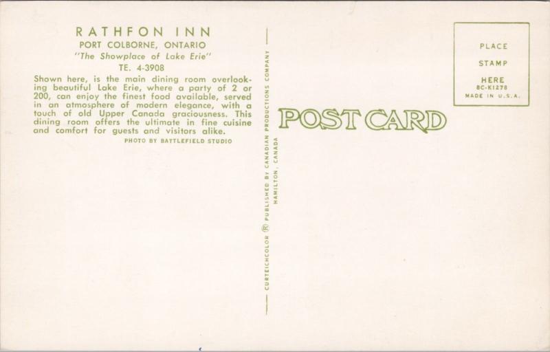 Rathfon Inn Port Colborne Ontario ON Ont Dining Room Unused Vintage Postcard E29