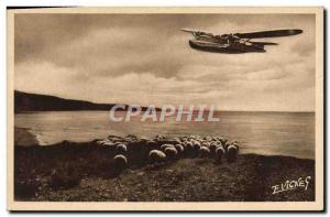 Old Postcard Jet Aviation Landscapes Landes To the Lake Biscarosse Seaplane S...