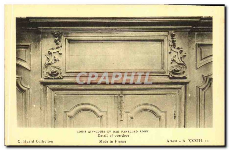 Old Postcard Louis XIV Louis XV Oak Paneled Room Detail of Cupboard