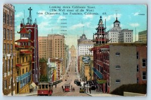 San Francisco California Postcard Looking Down Street Wall Street Chinatown 1929