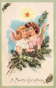 Christmas Greetings Angels and Branches Vintage Postcard AA74828