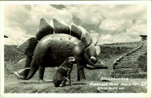 RPPC Stegosaurus Dinosaur Park Rapid City South Dakota Real Photo Postcard