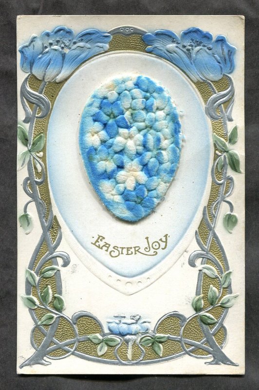 dc1022 - EASTER JOY 1920 Novelty Postcard. Felt Egg Add-on