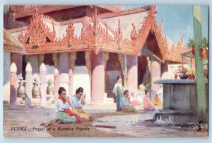 Myanmar (Burma) Postcard Prayer at a Burmese Pagoda c1910 Oilette Tuck Art