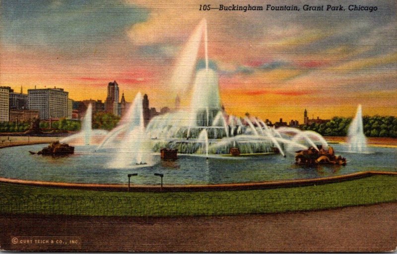 Illinois Chicago Grant Park Buckingham Fountain 1948 Curteich