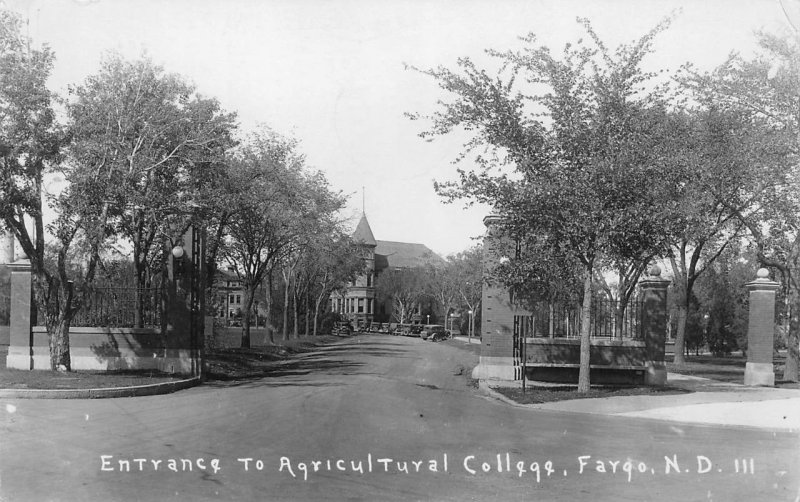 Entrance To Agricultural College, Fargo, North Dakota RPPC Vintage 1932 Postcard