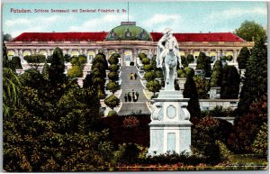 Postcard German Potsdam Sanssouci Palace with Friedrich monument