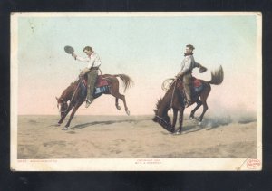 DETROIT PUBLISHING COMPANY BY KENDRICK BRONCH BUSTING COWBOYS VINTAGE POSTCARD