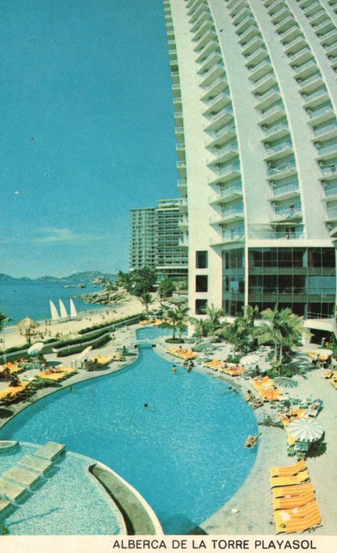 Vintage Postcard 1910's View Pool Alberca De Lat Torre Playasol Acapulco Mexico