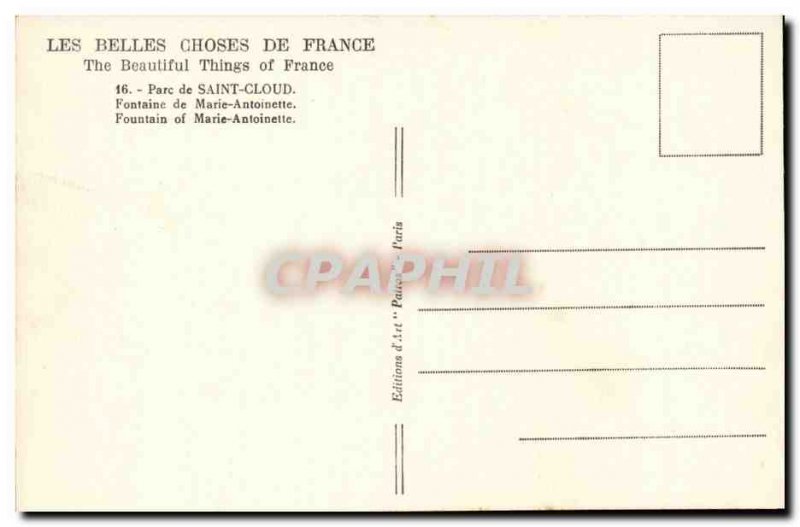 Saint Cloud Postcard Old Fountain Marie Antoinette