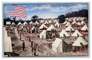 Vintage 1917 Military Postcard WW1 US Army in Camp American Flag