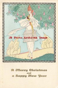 Mela Koehler, Munk No 1286, Christmas, Woman Petting Bird, Art Nouveau