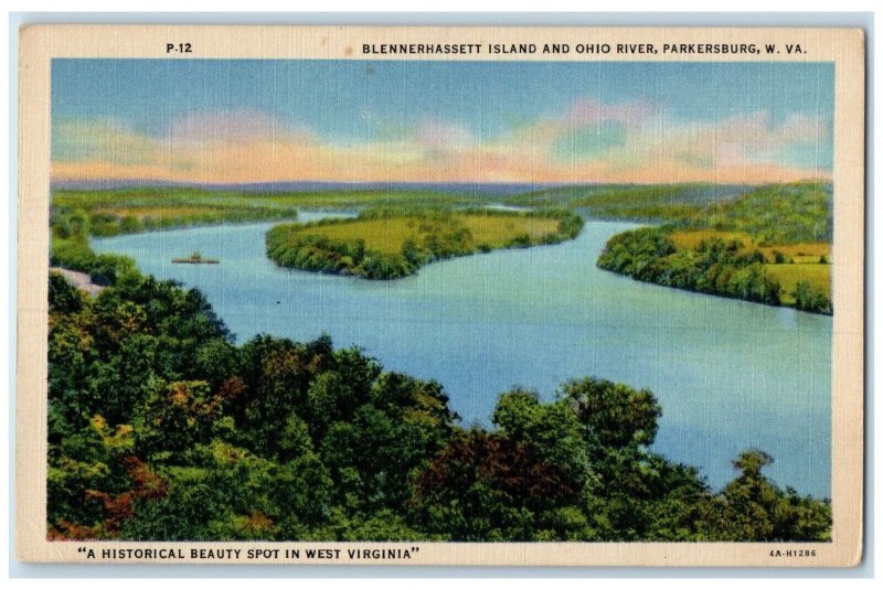 c1940 Blennerhassett Island Ohio River Lake Parkersburg West Virginia Postcard