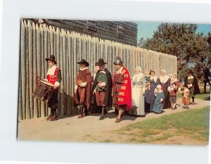 Postcard Pilgrims march to church, Plimoth Plantation, Plymouth, Massachusetts