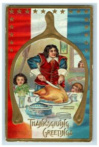 C.1907 Patriotic Thanksgiving Turkey Wish Bone Postcard P50 